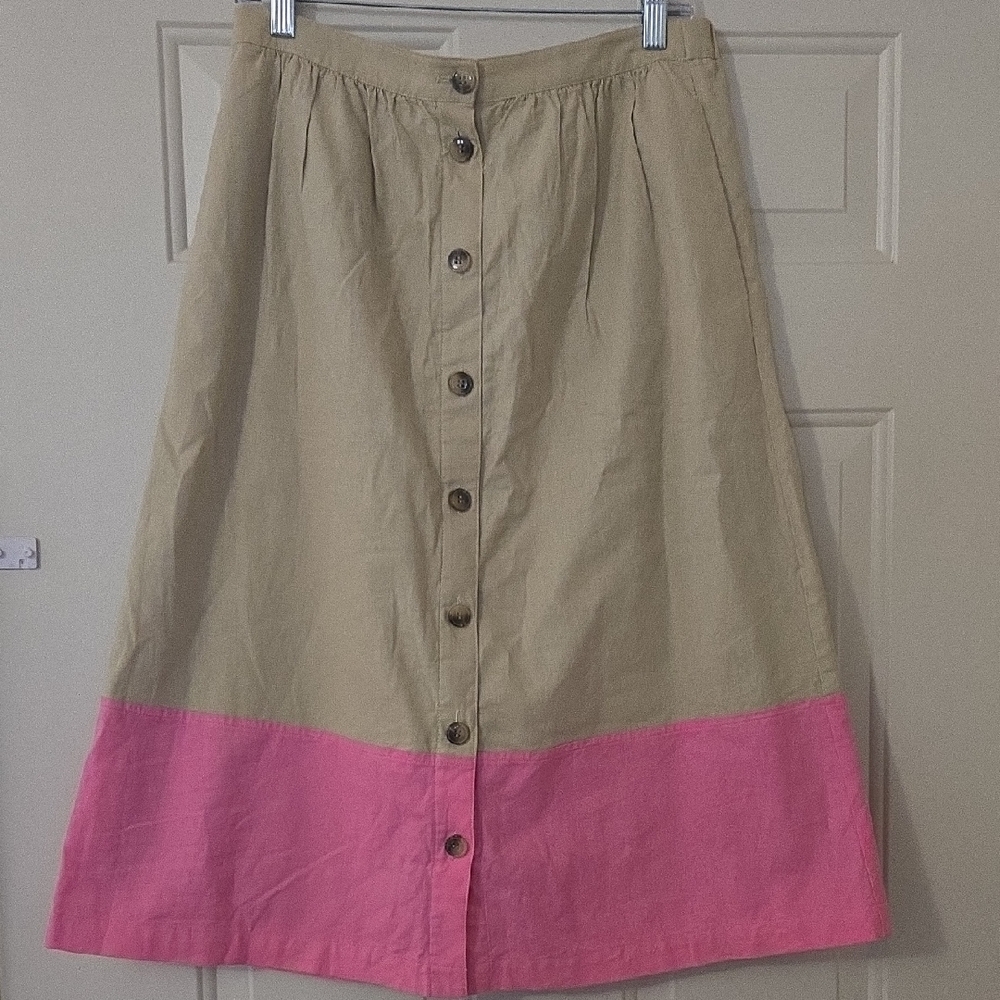 J. Crew Tan and Pink A-Line Linen/cotton Blend Skirt